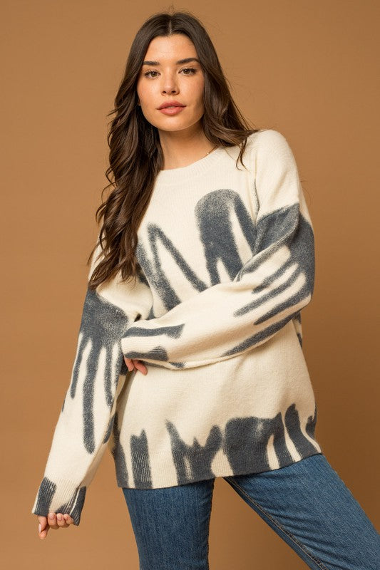 Women's Relaxed Fit Long Sleeve Spray Print Sweater