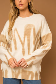 Women's Relaxed Fit Long Sleeve Spray Print Sweater