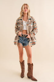 Women's Oversized Aztec Print Shirt Jacket