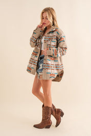 Women's Oversized Aztec Print Shirt Jacket