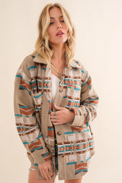 Women's Oversized Aztec Print Shirt Jacket