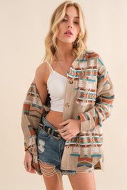 Women's Oversized Aztec Print Shirt Jacket