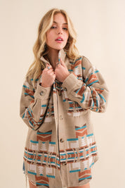 Women's Oversized Aztec Print Shirt Jacket