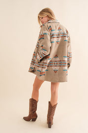 Women's Oversized Aztec Print Shirt Jacket