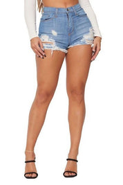 Women's High Rise Ripped Denim Shorts