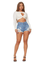 Women's High Rise Ripped Denim Shorts