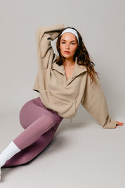 Women's Oversized Fleece Pullover Sweater with Pocket Detail