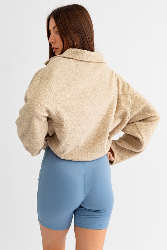 Women's Oversized Fleece Pullover Sweater with Pocket Detail