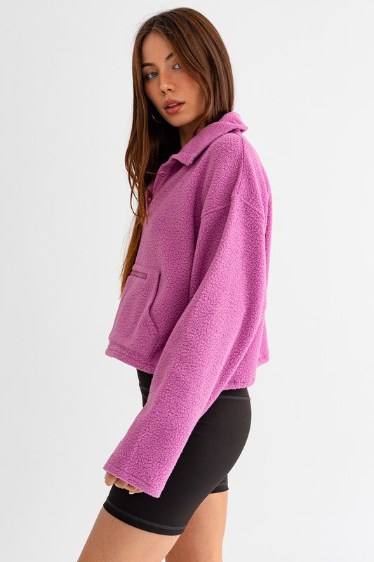 Women's Oversized Fleece Pullover Sweater with Pocket Detail