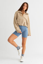 Women's Oversized Fleece Pullover Sweater with Pocket Detail