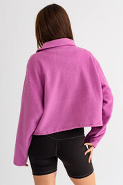 Women's Oversized Fleece Pullover Sweater with Pocket Detail