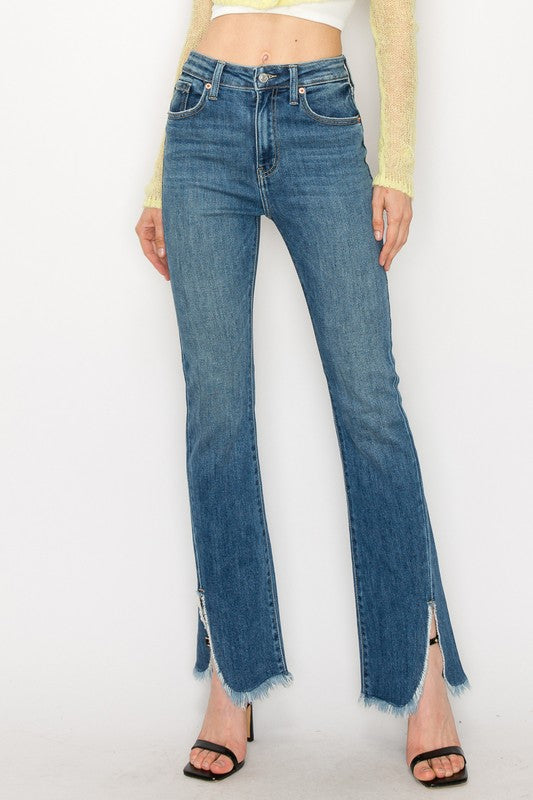 Plus Size High Rise Boot Cut Jeans with Frayed Hem