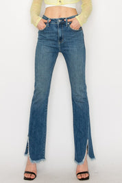 Plus Size High Rise Boot Cut Jeans with Frayed Hem