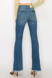 Plus Size High Rise Boot Cut Jeans with Frayed Hem