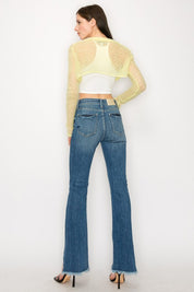 Plus Size High Rise Boot Cut Jeans with Frayed Hem