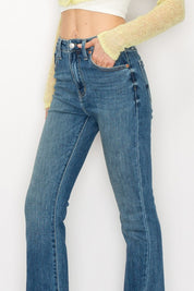 Plus Size High Rise Boot Cut Jeans with Frayed Hem