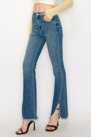 Plus Size High Rise Boot Cut Jeans with Frayed Hem