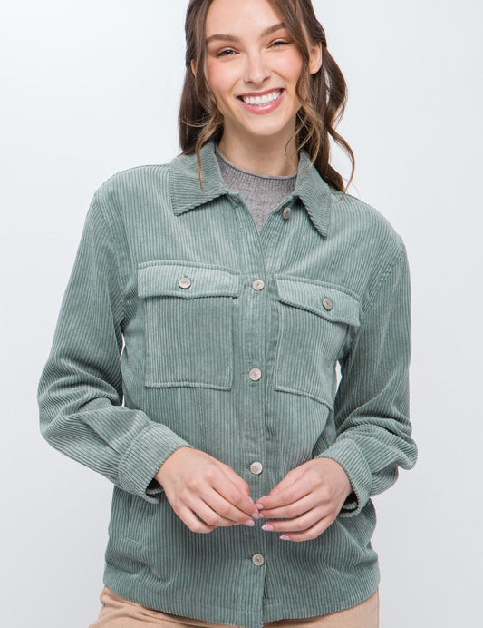 Corduroy Button Down Jacket With Pockets