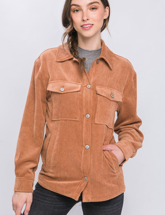 Corduroy Button Down Jacket With Pockets