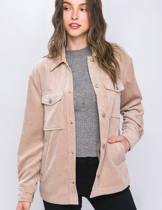 Corduroy Button Down Jacket With Pockets