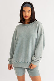 Women's Washed Oversized Pullover Sweatshirt