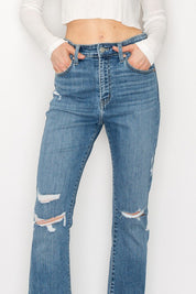 Women's High Rise Distressed Skinny Bootcut Jeans