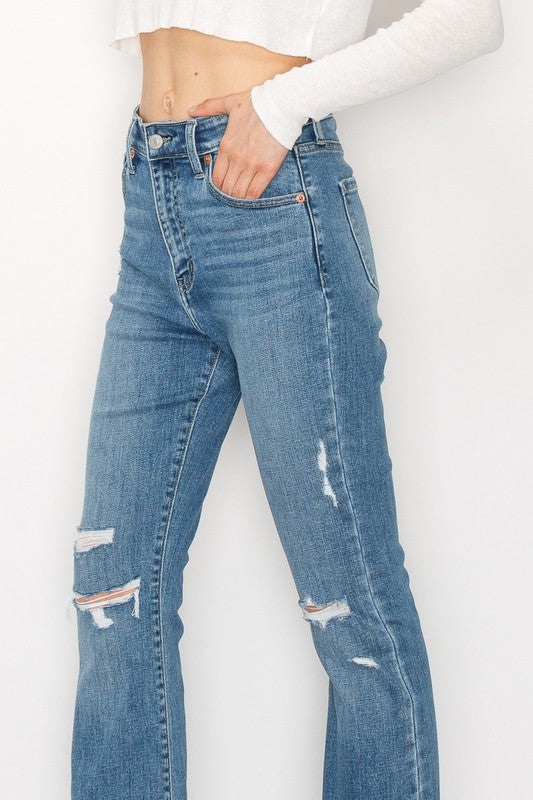 Plus Size High Rise Distressed Bootcut Jeans