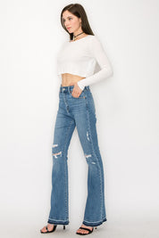 Plus Size High Rise Distressed Bootcut Jeans