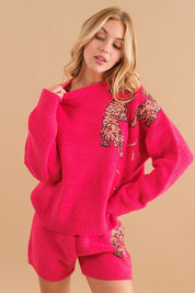 Women's Cozy Relaxed Fit Knitted Tiger Star Lounge Set