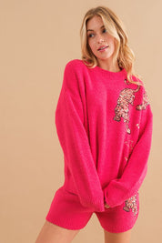 Women's Cozy Relaxed Fit Knitted Tiger Star Lounge Set