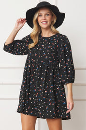 Women's Abstract Polka Dot Bishop Sleeve Mini Dress