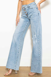 Women's Edgy Criss Cross High Waisted Wide Leg Jeans