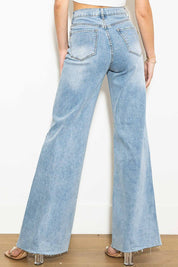 Women's Edgy Criss Cross High Waisted Wide Leg Jeans