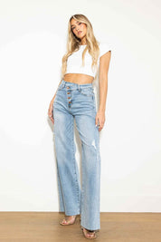 Women's Edgy Criss Cross High Waisted Wide Leg Jeans