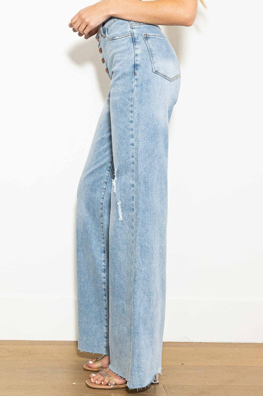 Women's Edgy Criss Cross High Waisted Wide Leg Jeans