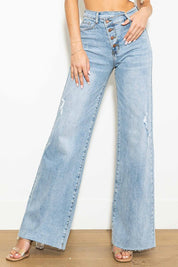 Women's Edgy Criss Cross High Waisted Wide Leg Jeans