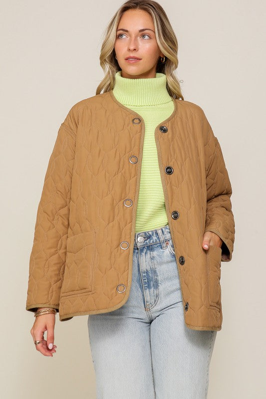 Women's Oversized Quilted Puffer Jacket with Pockets