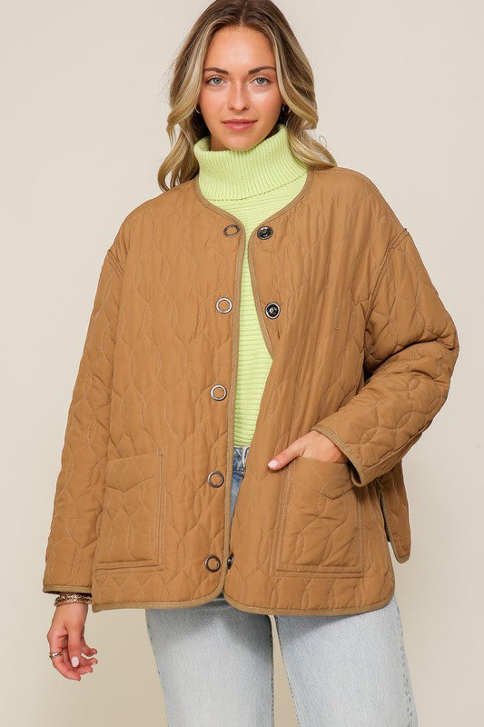 Women's Oversized Quilted Puffer Jacket with Pockets