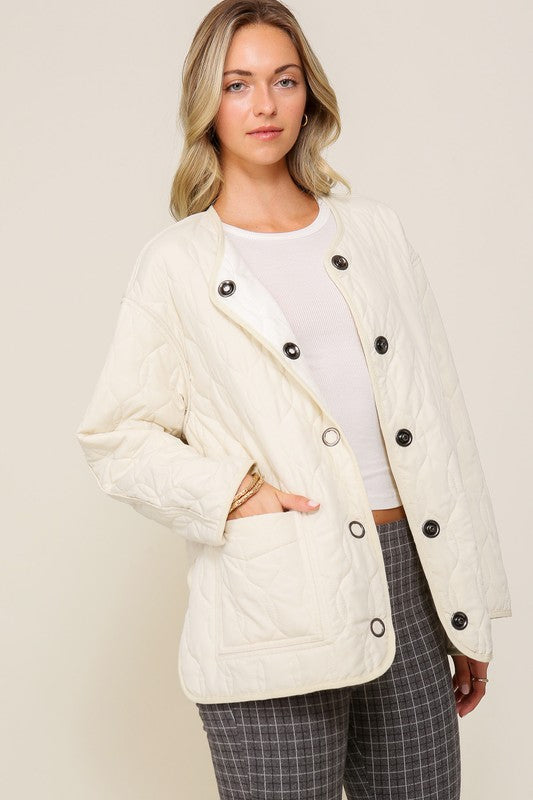 Women's Oversized Quilted Puffer Jacket with Pockets