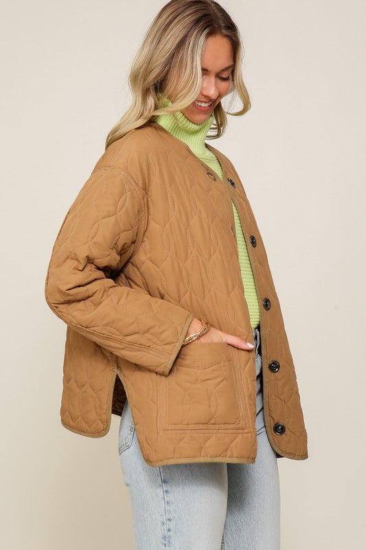 Women's Oversized Quilted Puffer Jacket with Pockets