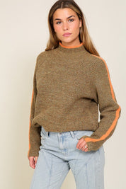 Women's Relaxed Funnel Neck Marled Brown Sweater