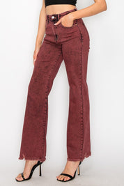 Plus Size High Rise Flared Leg Jeans in Burgundy