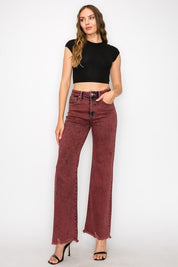 Plus Size High Rise Flared Leg Jeans in Burgundy