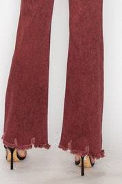 Plus Size High Rise Flared Leg Jeans in Burgundy