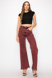 Plus Size High Rise Flared Leg Jeans in Burgundy