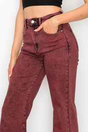 Plus Size High Rise Flared Leg Jeans in Burgundy