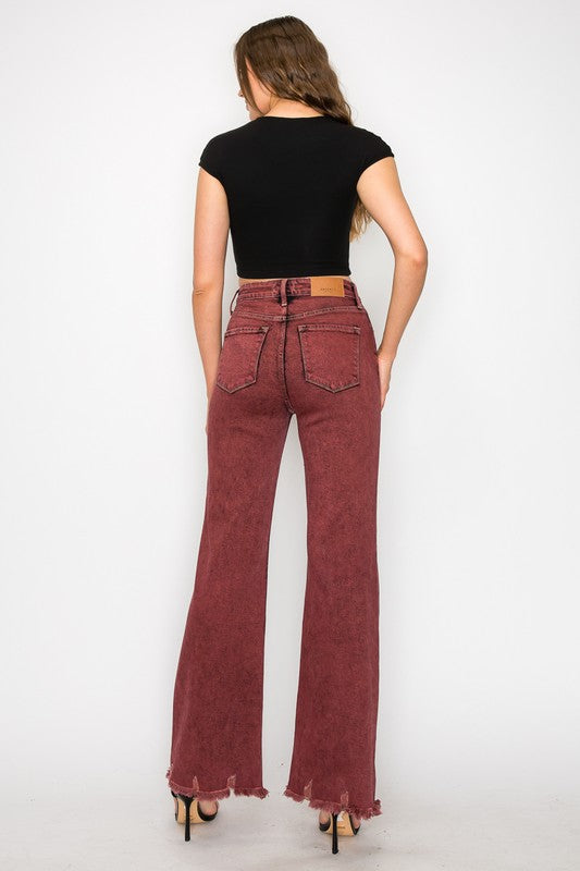 Plus Size High Rise Flared Leg Jeans in Burgundy