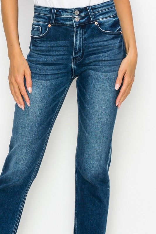 Women's High Rise Double Waistband Stretch Denim Jeans