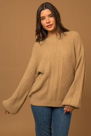 Women's Relaxed Fit Balloon Sleeve Braid Sweater