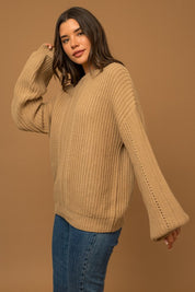 Women's Relaxed Fit Balloon Sleeve Braid Sweater